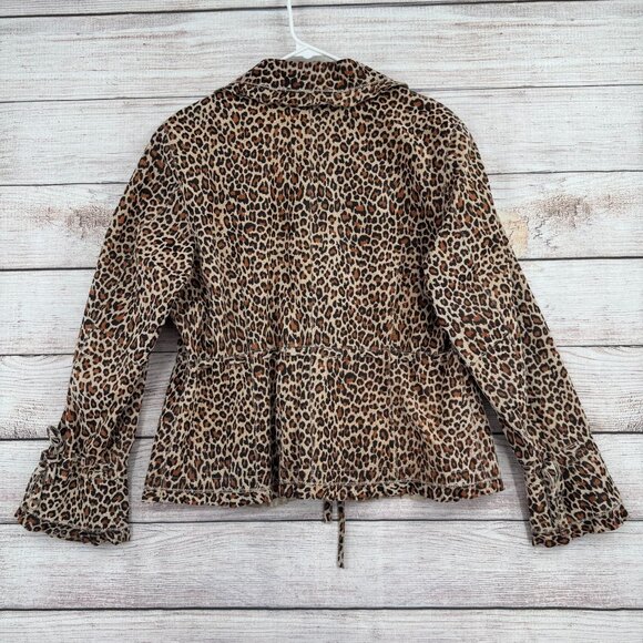 Pamela McCoy Collections Leopard Print Leather Blazer Women's Large Beige - Picture 2 of 15